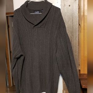 Chaps Vintage Men XL Tall Grey Cable Knit Sweater Coastal Shawl Collar Fisherman